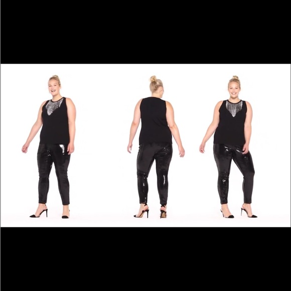 INC International Concepts Black Crewneck Rhinestone Fringe Neckline - Picture 5 of 13